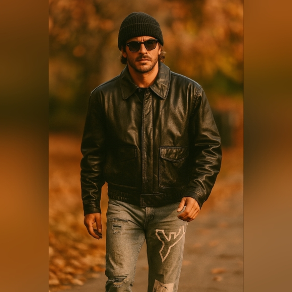 Cougar Men's Black Leather Jacket - Picture 1 of 12
